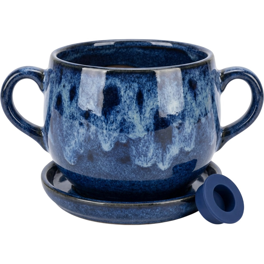 Ywjfk Double Handle Reactive Glaze Ceramic Planter Cobalt - Product view
