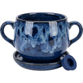 Ywjfk Double Handle Reactive Glaze Ceramic Planter Cobalt - Product view