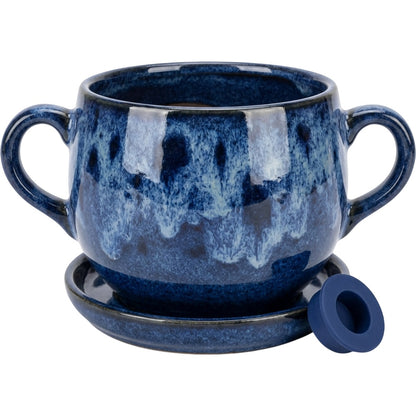 Ywjfk Double Handle Reactive Glaze Ceramic Planter Cobalt - Product view