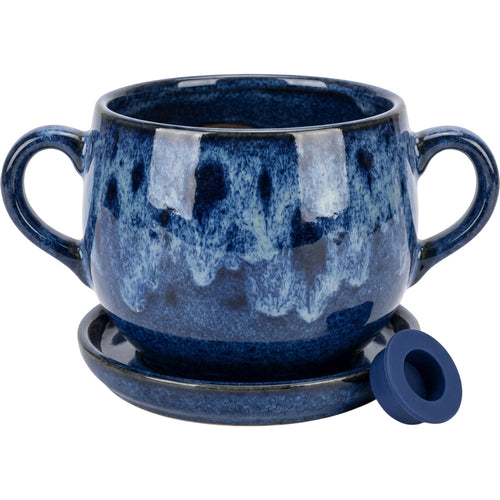 Ywjfk Double Handle Reactive Glaze Ceramic Planter Cobalt - Product view