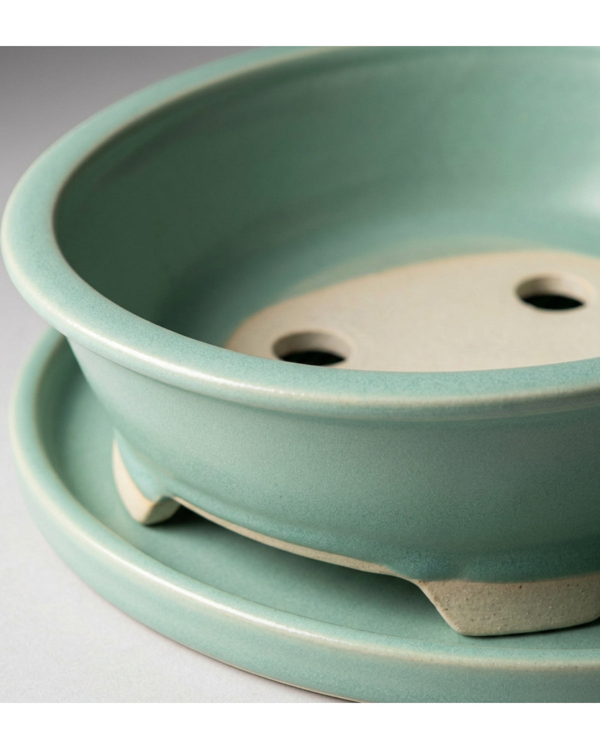 Ywjfk Oval Bonsai Ceramic Planter with Tray Seafoam - Detail view