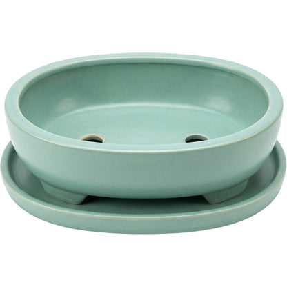 Ywjfk Oval Bonsai Ceramic Planter with Tray Seafoam - Product view
