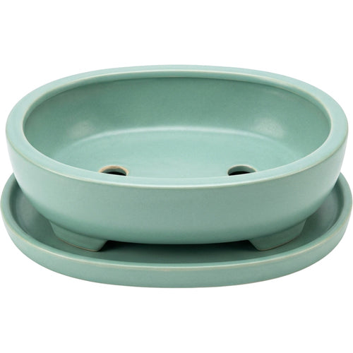 Ywjfk Oval Bonsai Ceramic Planter with Tray Seafoam - Product view